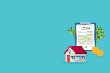 House bank credit approved . Finance management. Loan agreement. Mortgage money credit. Loan disbursement, quick loan service, easy credit.