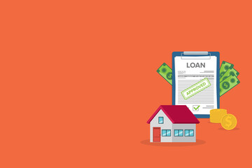 House bank credit approved . Finance management. Loan agreement. Mortgage money credit. Loan disbursement, quick loan service, easy credit.