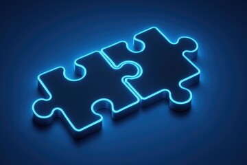 Neon glowing puzzle pieces teamwork collaboration