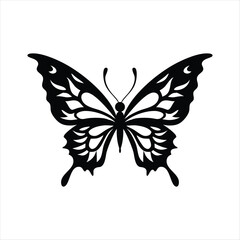 black butterfly silhouette illustration on white background, ai generated