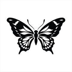 black butterfly silhouette illustration on white background, ai generated