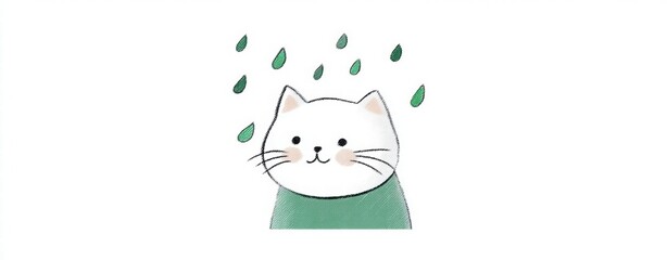 Fototapeta premium Cute Cat Design with Raindrops and Soft Green Accents