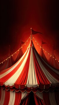 Red and white circus tent with lights	
