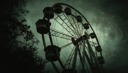 Fototapeta na wymiar Abandoned Ferris Wheel Under a Starry Night