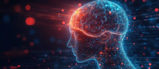 Human Brain Neural Network:  Digital Mind, AI, Consciousness, Data Streams, Cognitive Process Visualization