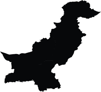 black silhouette map of pakistan on white background for educational use
