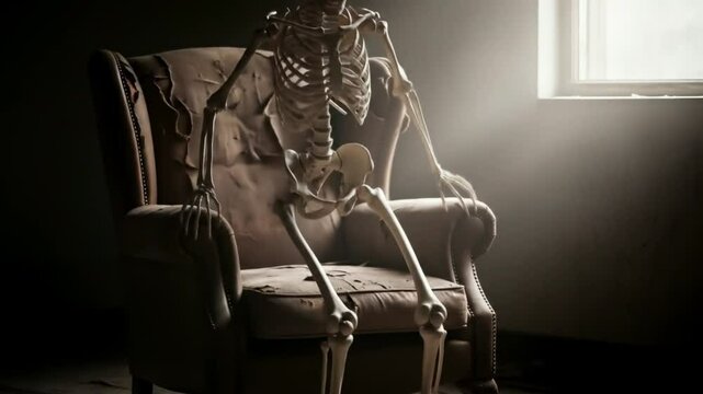 Melancholy Skeleton in Antique Chair A Dark, Evocative Image