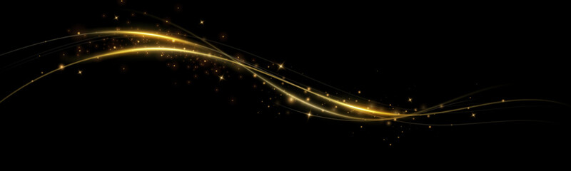 Glowing golden magic light effect. Vector graphics of neon lines motion. Abstract light lines of movement and speed.