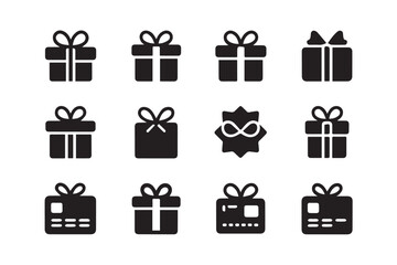 A collection of gift box icons with various styles and designs, suitable for e-commerce, celebrations, and gifting applications.
