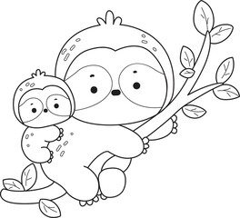 Outline of Funny baby sloth animal series stock illustration