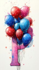 Colorful Balloons Forming Letter P: A Whimsical Watercolor Art