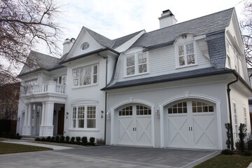 Classic two-story house design with a charming facade and practical garage doors.