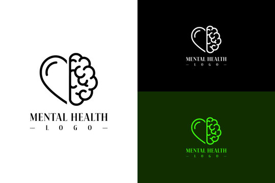 vector illustration of heart and merged minimalist, icon, logo for mental health, heart health, therapy, wellbeing, wellness, therapist, support, mind, support, heath care, and more