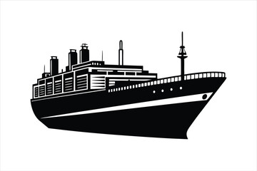 Obraz premium Industrial Marine Ship Vector Silhouette for Nautical Themes