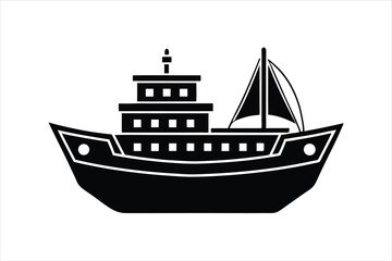 Maritime Trade Vessel Vector Art in Black Outline Style
