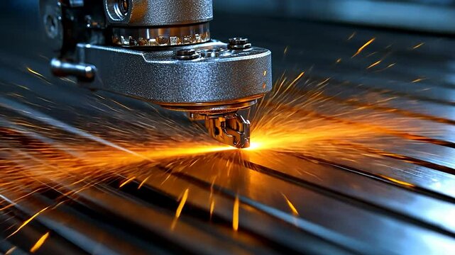 Industrial Metal Cutting: Sparks Fly During Precise Machining