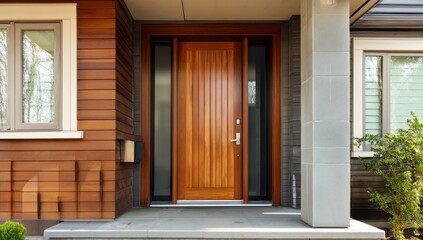 Fiberglass front door with one sidelite, creating a modern, welcoming entrance to a home.