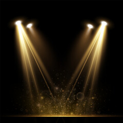 ОGolden Spotlight PNG – Glowing Stage Light Effect on Transparent Background, Vector Illustration of Studio Beam, Wall Lighting, and Scene Illumination for Theatre and Performance Designсновные RGB