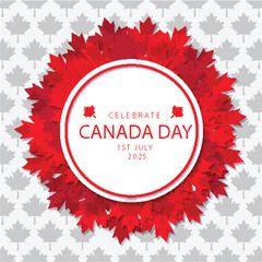 Canada Day 2025 Celebration Poster with Maple Leaf Wreath – Vector Design