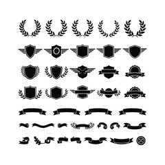 Fototapeta premium Laurel Wreaths, Shields, Wings and Ribbons – Emblem and Badge Silhouette Set