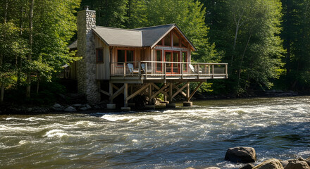 Charming Cabin Retreat Elevated Over the Rushing Waters of a Scenic River