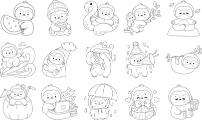Outline of Funny baby sloth animal series stock illustration