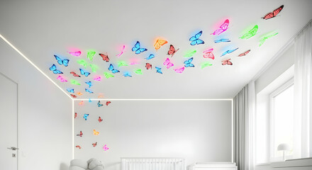 Glowing Butterflies Adorning the Room Adding a Whimsical Touch to Contemporary Decor