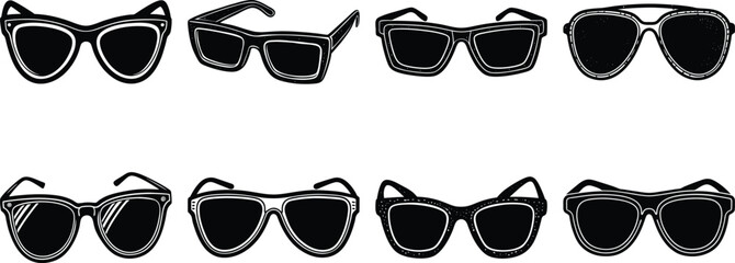 vector illustration of a set of black glasses symbols