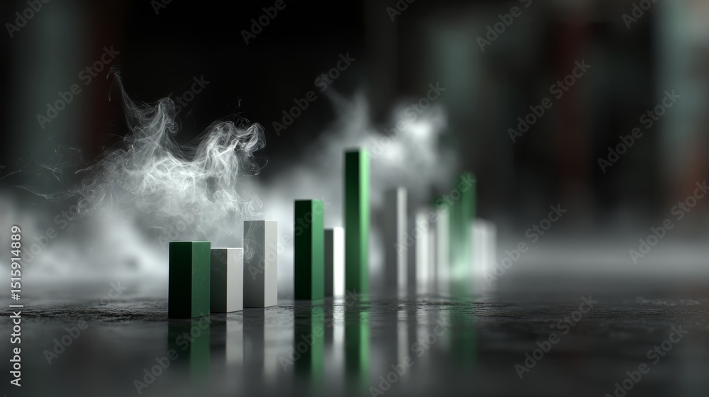 Poster abstract 3d bar graph rising from factory floor
