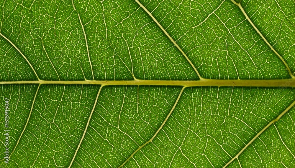 Poster close-up macro photograph of a vibrant green leaf showing intricate venation and cellular structures