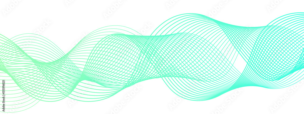 Poster abstract digital composition with smooth, flowing waveforms made of fine, parallel blue lines. sense