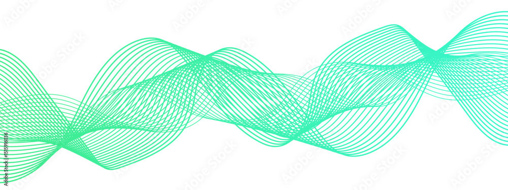Poster abstract digital composition with smooth, flowing waveforms made of fine, parallel blue lines. sense