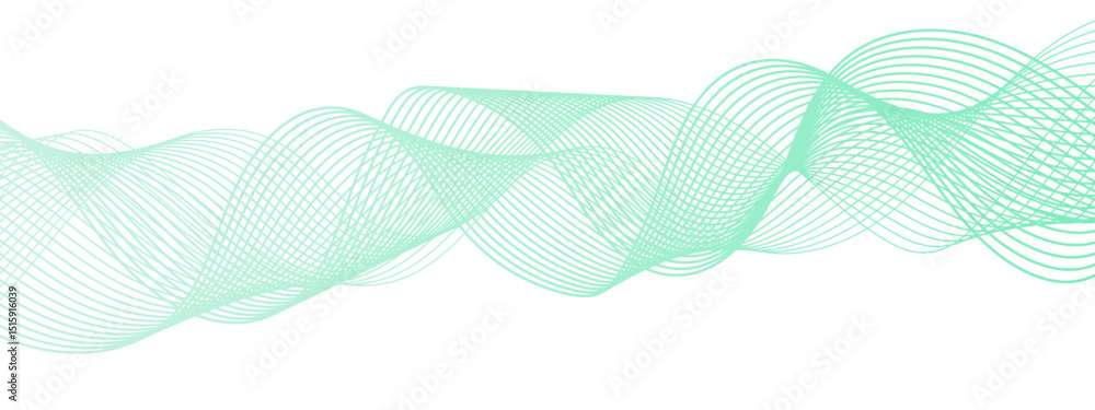 Poster abstract digital composition with smooth, flowing waveforms made of fine, parallel blue lines. sense
