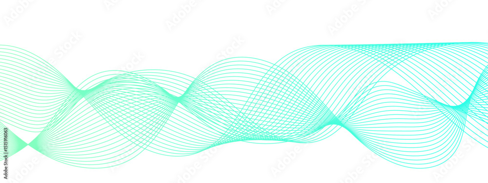 Poster abstract digital composition with smooth, flowing waveforms made of fine, parallel blue lines. sense