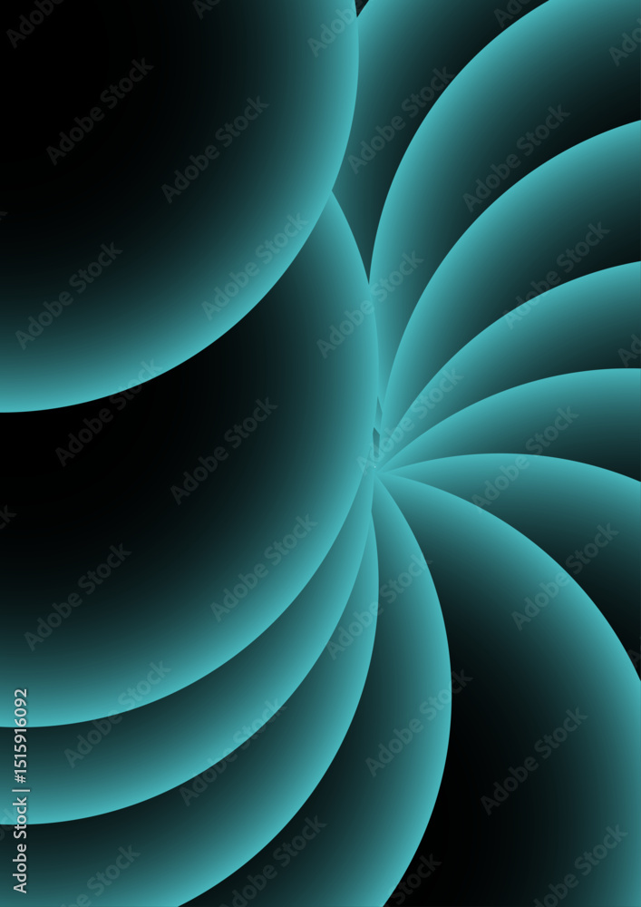 Aufkleber Abstract digital artwork with concentric circular arcs in a soft teal glow in deep black background. Rhythmic and geometric pattern with diffused neon glow and futuristic and luminous light art.