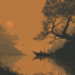 Tranquil, muted sunset landscape