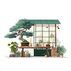 A serene bonsai enclosure