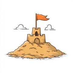 Cartoon sandcastle on a beach