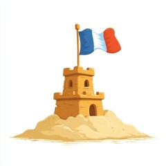 Cartoon sandcastle with French flag