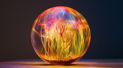 Digital art piece that appears to be a spherical object with a colorful and abstract design. the object is made up of a series of lines and curves that create a sense of depth and dimension.