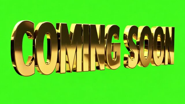 Coming soon text in golden style on bright green background used in digital media teaser or announcement screen visuals