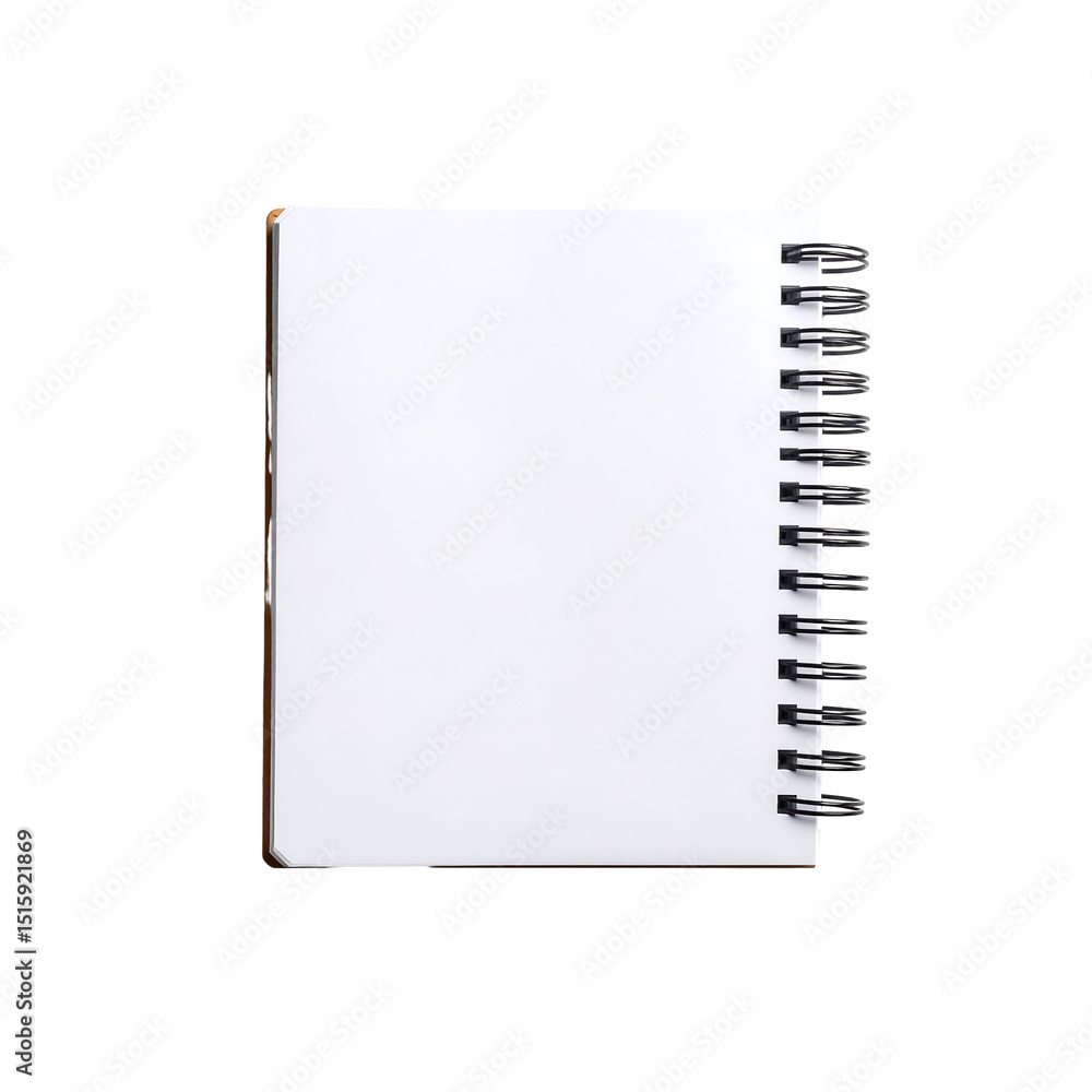 Poster blank spiral notebook isolated on up top page view on transparent background