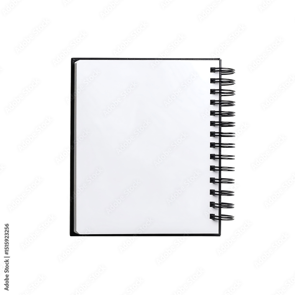 Poster blank spiral notebook isolated on up top idea view on transparent background