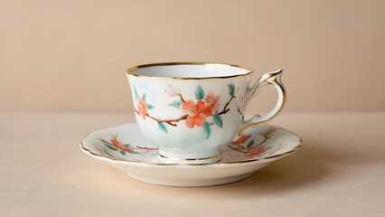 Fototapeta premium Tea cup and saucer with floral design for elegant serving