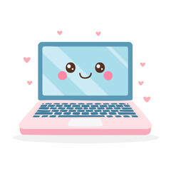 A cartoon kids’ laptop with a smiling face and rounded keyboard