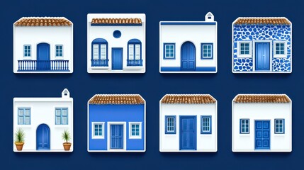 Colorful and distinct architectural designs of Mediterranean houses showcasing blue doors and white walls create a charming backdrop for interior lifestyle and residential inspiration