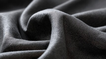 Close-up of black fabric texture with soft folds on a white isolated background.