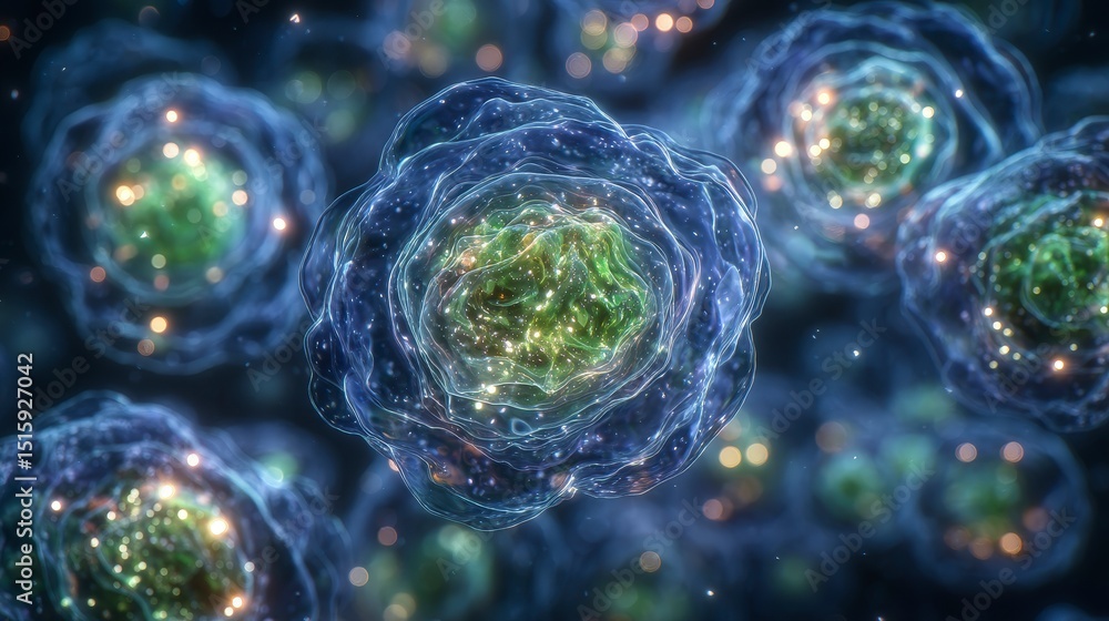 Aufkleber microscopic algae cells 3d render of green algae high resolution photorealistic image