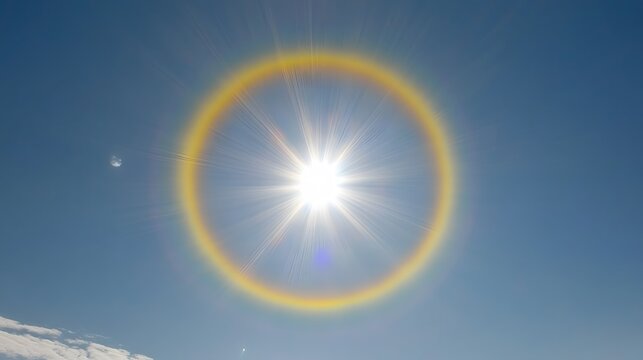 Bright Sun Halo Ring in Blue Sky Celestial Atmospheric Phenomenon