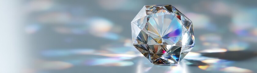 Crystal gem with light reflections, white isolate background
